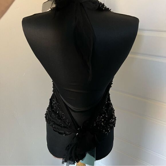 NWT Marciano by Guess black sequinned v neck tie back halter top sz L - Picture 14 of 16